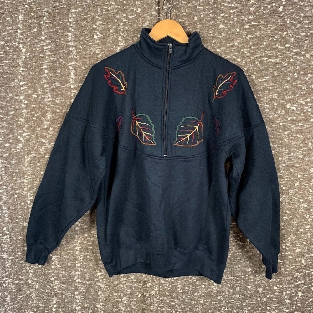 Vintage Bonnie Evans Embroidered Leaves Sweater Cottagecore Women's Medium